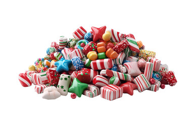 Festive collection of bright Christmas candies wrapped in vibrant colors symbolizing cheer and seasonal delight isolated on transparent background PNG