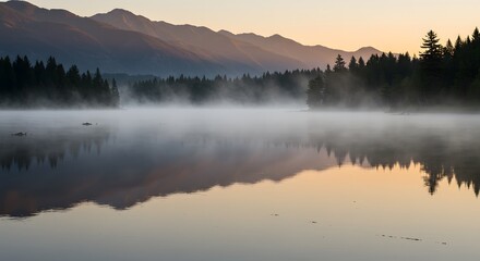 Misty Mountain Lake Sunrise Reflection