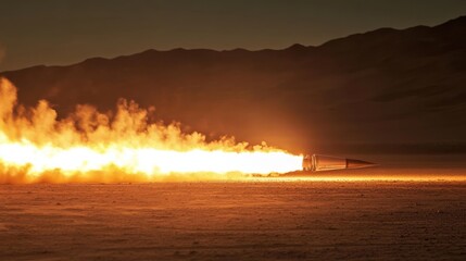 Fototapeta premium Missile launching in the desert at night, dramatic scene