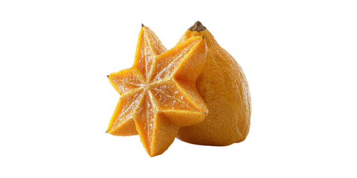 Star-Shaped Orange Fruit. Creative Food Design And Unique Presentation Isolated On Transparent Background