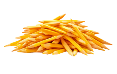 Pile of sharpened yellow school pencils arranged together symbolizing readiness focus and educational purpose isolated on transparent background PNG