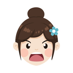 Angry Girl Cartoon Face Illustration Vector Graphic of Frustrated Expression