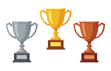 Gold, Silver, and Bronze Trophy Cups Achieving Success, Victory, and Recognition in Competition