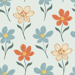 Fototapeta premium Vintage Hand-Drawn Floral Seamless Pattern – Elegant Botanical Background Design