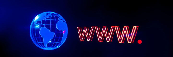 Globe with WWW Text &ndash; Internet and Web Network Concept with Digital Technology Background and Copy Space

