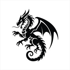Tribal Dragon Silhouette Vector – Fantasy Mythical Creature Logo Design