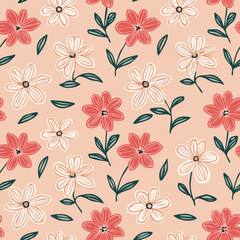 Fototapeta premium Vintage Hand-Drawn Floral Seamless Pattern – Elegant Botanical Background Design