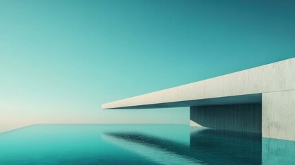 Modern minimalist building over serene swimming pool
