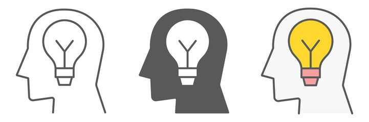 Inspiration icon collection, lightbulb and brainstorm, creativity sign vector set graphics, editable stroke linear icon, eps 10