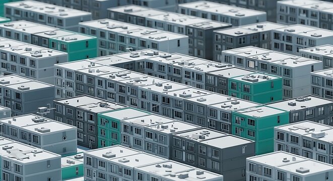 Urban Housing Blocks: A High-Density Residential District with Modular Buildings, Architectural Visualization Showcasing Modern Urban Planning and Housing Solutions in a City Landscape