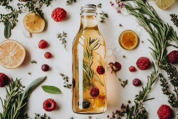Wellness concept bright kitchen herbal infusion recipe photography for refreshing beverages