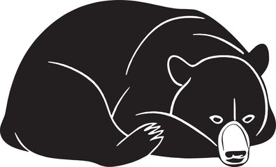 Sleeping bear silhouette curled up peacefully, suitable for winter hibernation themes, cozy illustrations, or animal behavior content.