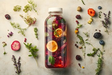 Vibrant herbal infused beverage recipe refreshing drink with fresh ingredients photography