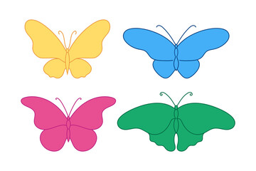Colored butterflies. Set of different butterfly outline icons. Vector illustration