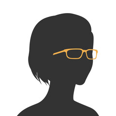 Silhouette of a half turned woman in yellow eyeglasses. Vector illustration