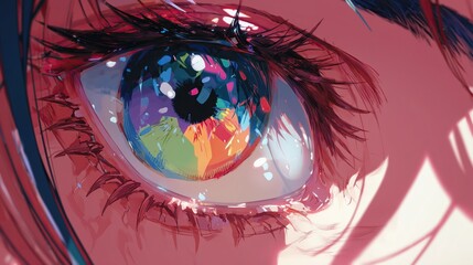 Vibrant anime eye close-up, colorful, perfect for art and design inspiration