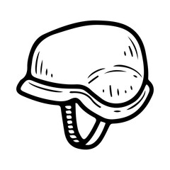 Protective police helmet. Hand drawn doodle vector. Armor head protection. Officer equipment for detaining a criminal. Illustration line art element.