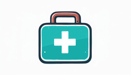 Colorful illustration of a first aid kit with a plus sign, representing medical care and health services for emergencies and safety awareness