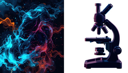 Abstract Swirls on One Side with a Classic Microscope on the Other Side Perfect for Science and Education Themes