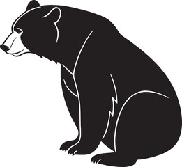Silhouette of a sitting bear looking forward, simple and strong design for nature, forest, or wildlife educational visuals.