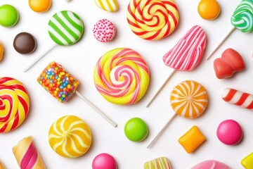 Colorful Assortment of Candy and Sweets on White Background