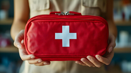 Red first aid kit symbolizing preparedness and readiness for medical emergencies and urgent healthcare situations  67663208 2