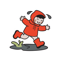 Joyful Little Kid Jumping In Puddle