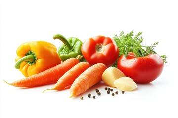 Fresh Colorful Vegetables on White Background for Healthy Cooking
