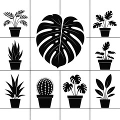 set of silhouettes of plants