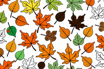 Fototapeta premium Autumn Leaves Pattern-Colorful Fall Foliage-Seamless Background-Seasonal Decor-Maple Leaf Illustration-Nature Inspired Design-Festive Thanksgiving Graphics