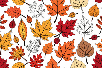 Autumn Leaves Pattern Background-Colorful Fall Foliage-Seamless Texture of Maple-Oak-and Birch Leaves-Seasonal Decor-Festive Design