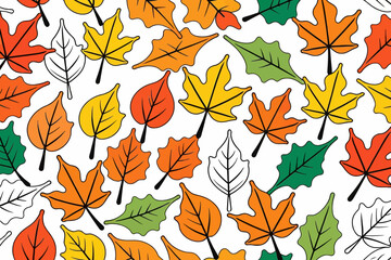 Autumn Leaves Pattern-Fall Foliage Design-Colorful Leaf Background-Festive Seasonal Decor-Nature Inspired Artwork-White Background-Orange Yellow Green Leaves