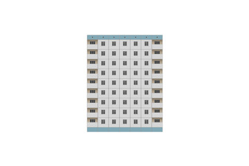 Nine-storey panel apartment building is isolated.