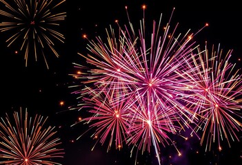Fototapeta premium Festive explosion of colorful fireworks with stars and sparks, ideal for celebratory occasions, pyrotechnics, light