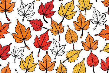 Colorful Autumn Leaves Pattern-Fall Foliage Background-Seasonal Design with Red-Orange-Yellow Leaf Illustrations-Seamless Tileable Texture