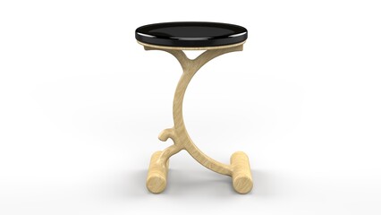 Glass Top Side Table. Wooden Curved Base. Isolated. White background. 3d render