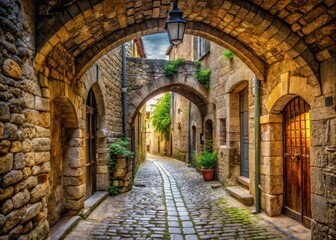 Fototapeta premium Ancient stone arches over narrow cobblestone street
