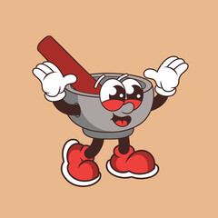 Retro character design of cheerful mortar