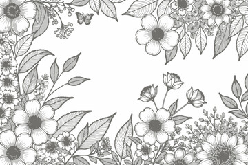 Floral Coloring Page for Adults- Detailed Flower Line Art for Relaxation- Printable Botanical Illustration with Butterfly and Leaves