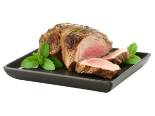 Roast Lamb with Mint Jelly Succulent roasted lamb leg, seasoned with garlic, rosemary, and thyme, served with mint jelly