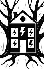 black and white house