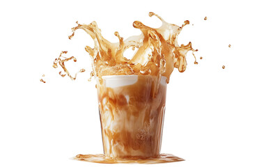 Refreshing iced coffee with creamy milk swirling gracefully creating a deliciously inviting beverage isolated on transparent background PNG