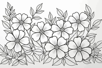 Floral Outline Illustration-Black and White Flower Design-Botanical Art Print-Detailed Line Drawing-Elegant Floral Arrangement-Nature Inspired Wall Decor
