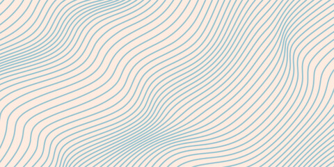 Blue and beige diagonal wavy lines seamless pattern. Simple vector abstract liquid stripes background. Funky groovy texture with diagonal waves, fluid shapes, flow.