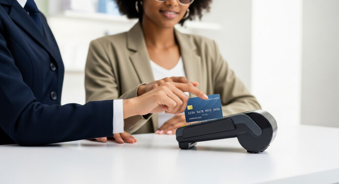 Contactless Credit Card Payment in Modern Business Setting, Secure Transaction, Professional Interaction, Technology Convenience, Efficient Cashless Commerce