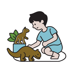 Happy Boy Enjoying Dinosaur Toy Playtime