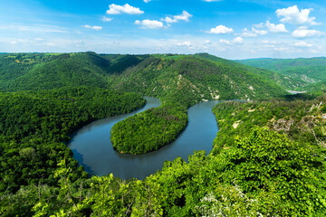 Meander de Queuille formed by Sioule River in Combrailles, Puy de Dome, Auvergne Rhone Alpes region of France