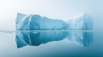 Majestic Iceberg Reflected in Calm Waters with Mystical Fog