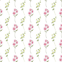 Seamless floral pattern minimalist repeating digital background with watercolor flowers. Fabric wallpaper print texture. Perfectly for backdrop, wrapped paper, linen.