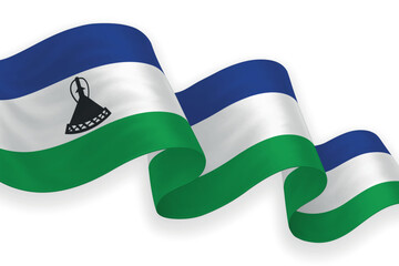 Lesotho national flag waving on white background